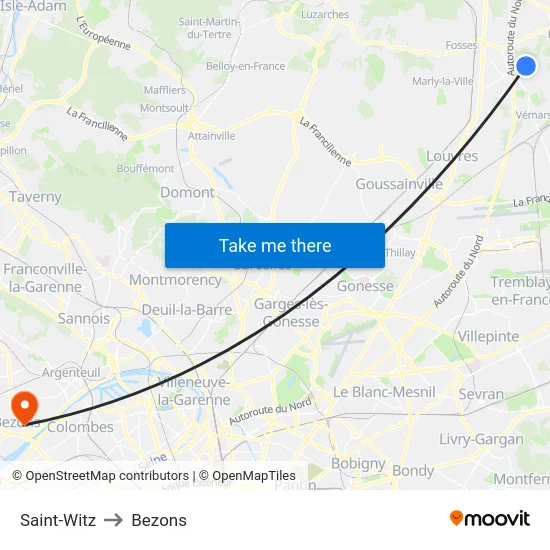 Saint-Witz to Bezons map