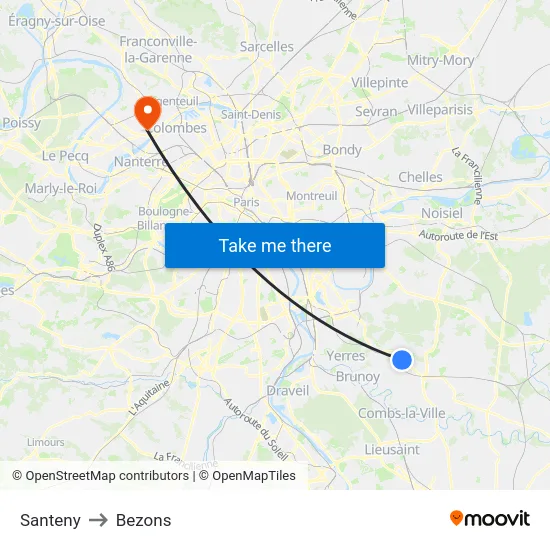 Santeny to Bezons map