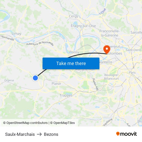Saulx-Marchais to Bezons map