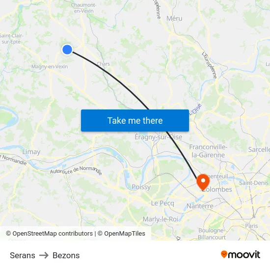 Serans to Bezons map