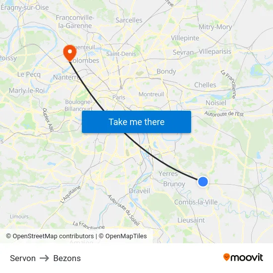 Servon to Bezons map