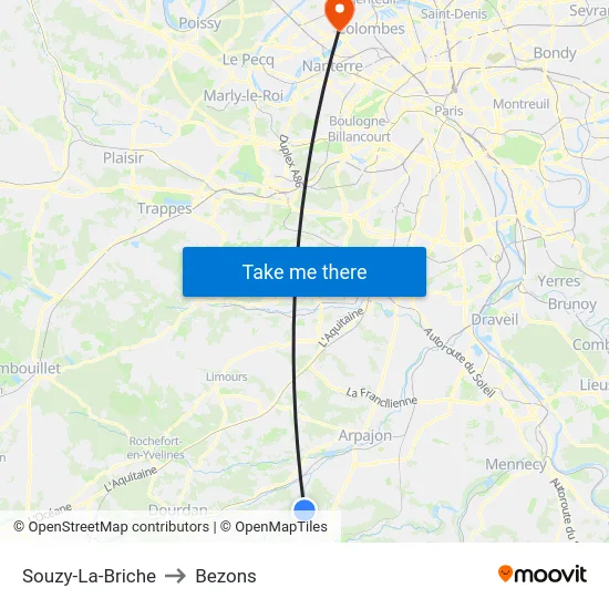 Souzy-La-Briche to Bezons map
