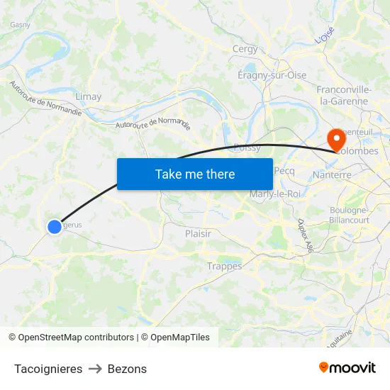 Tacoignieres to Bezons map