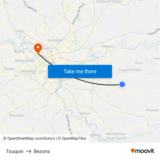 Touquin to Bezons map