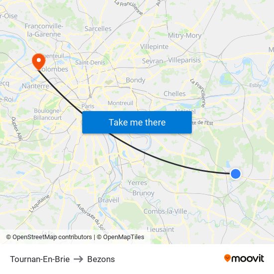 Tournan-En-Brie to Bezons map
