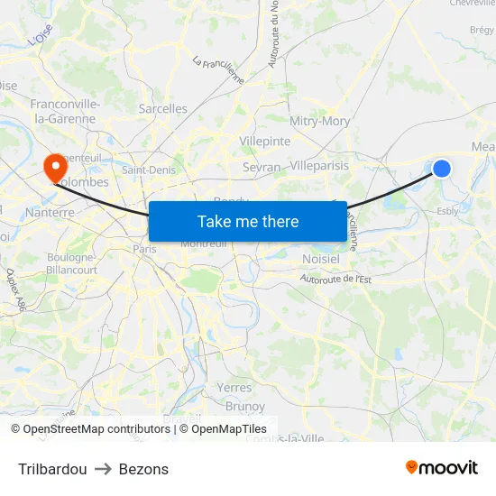 Trilbardou to Bezons map