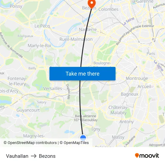 Vauhallan to Bezons map