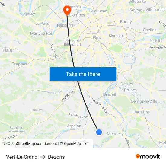 Vert-Le-Grand to Bezons map