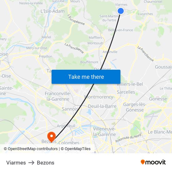 Viarmes to Bezons map