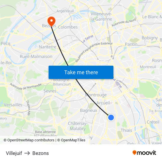 Villejuif to Bezons map