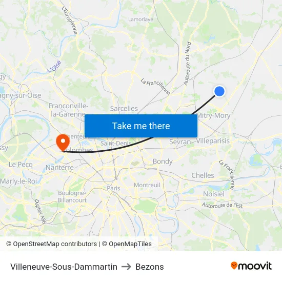 Villeneuve-Sous-Dammartin to Bezons map