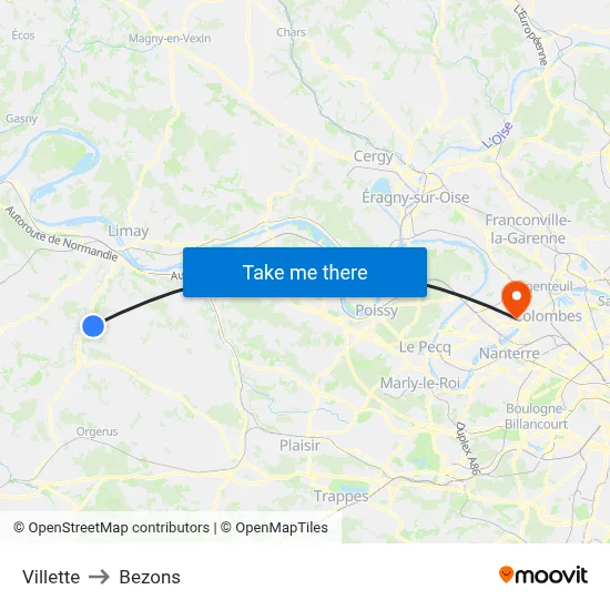 Villette to Bezons map