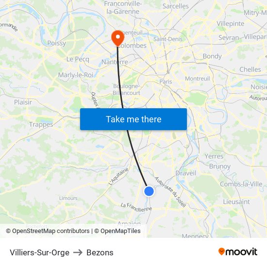 Villiers-Sur-Orge to Bezons map