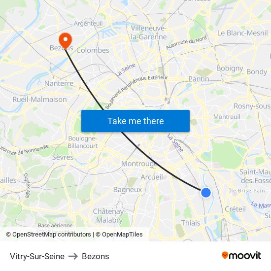 Vitry-Sur-Seine to Bezons map