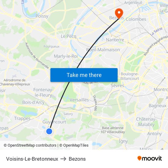 Voisins-Le-Bretonneux to Bezons map