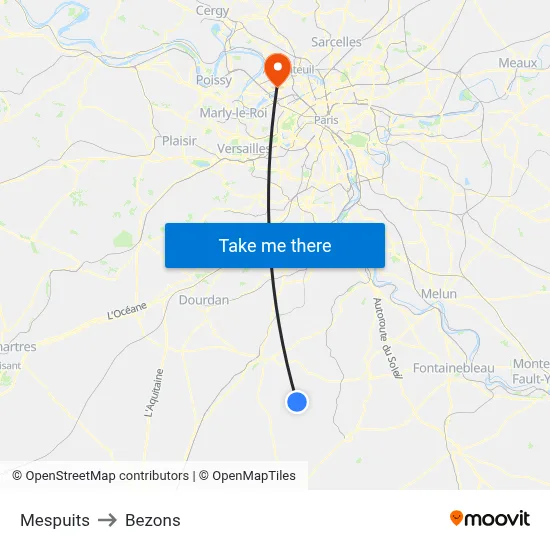 Mespuits to Bezons map