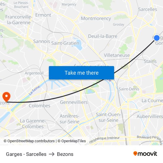 Garges - Sarcelles to Bezons map