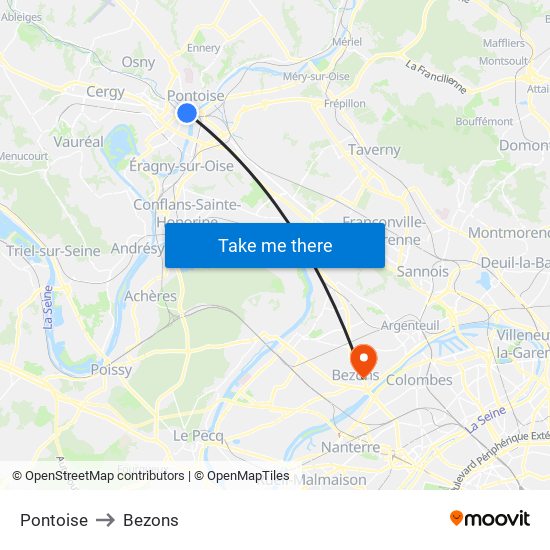 Pontoise to Bezons map