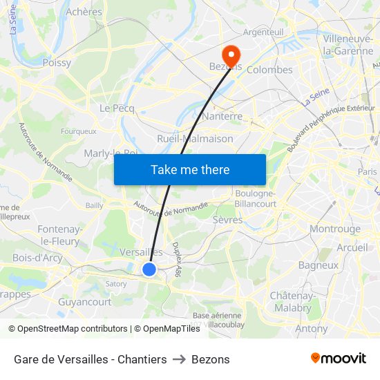 Gare de Versailles - Chantiers to Bezons map