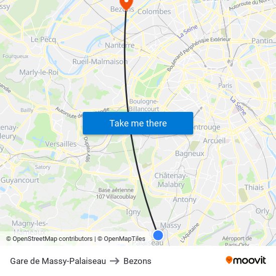 Gare de Massy-Palaiseau to Bezons map