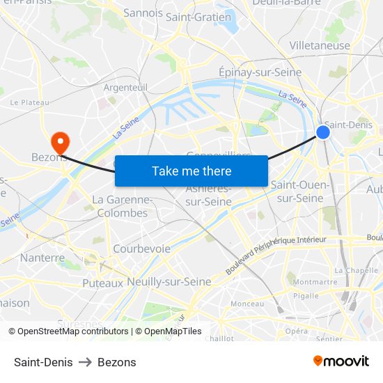 Saint-Denis to Bezons map
