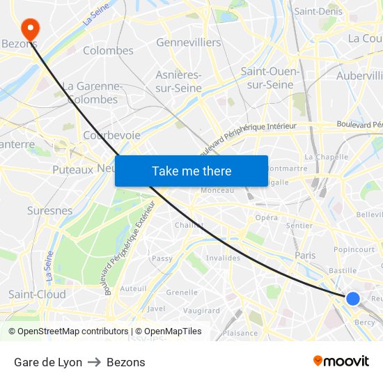 Gare de Lyon to Bezons map