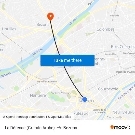 La Défense (Grande Arche) to Bezons map