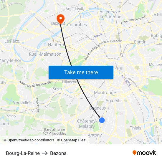 Bourg-La-Reine to Bezons map