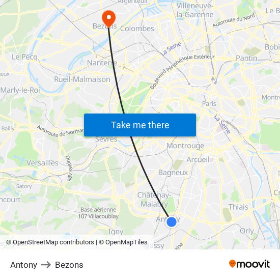 Antony to Bezons map