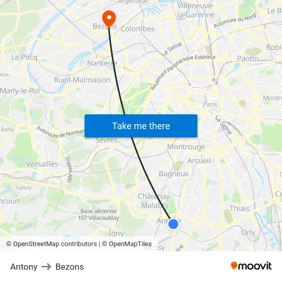 Antony to Bezons map