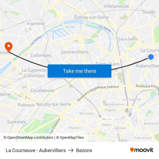 La Courneuve - Aubervilliers to Bezons map
