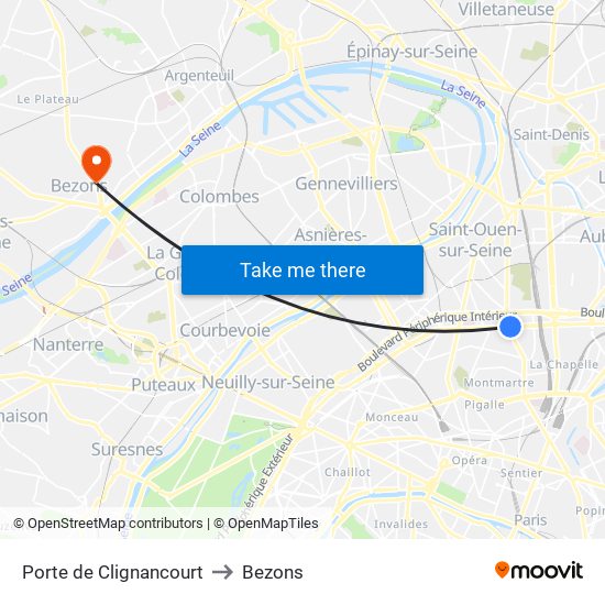 Porte de Clignancourt to Bezons map