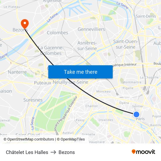 Châtelet Les Halles to Bezons map