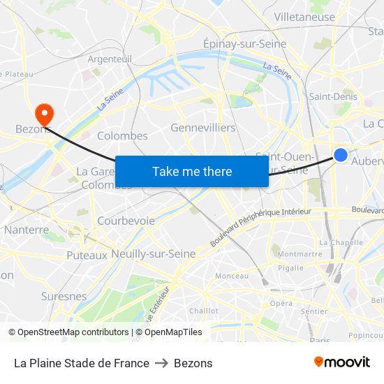 La Plaine Stade de France to Bezons map