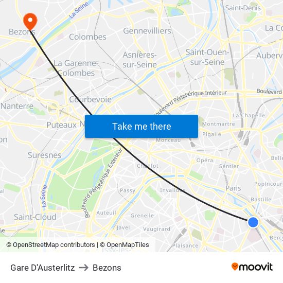 Gare D'Austerlitz to Bezons map