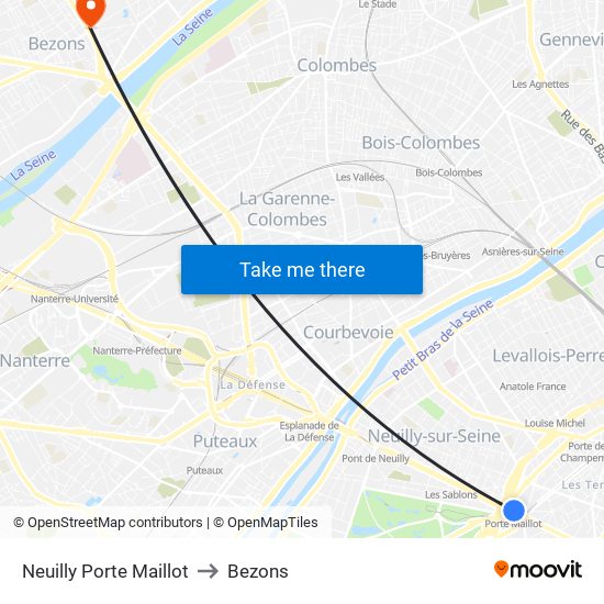 Neuilly Porte Maillot to Bezons map