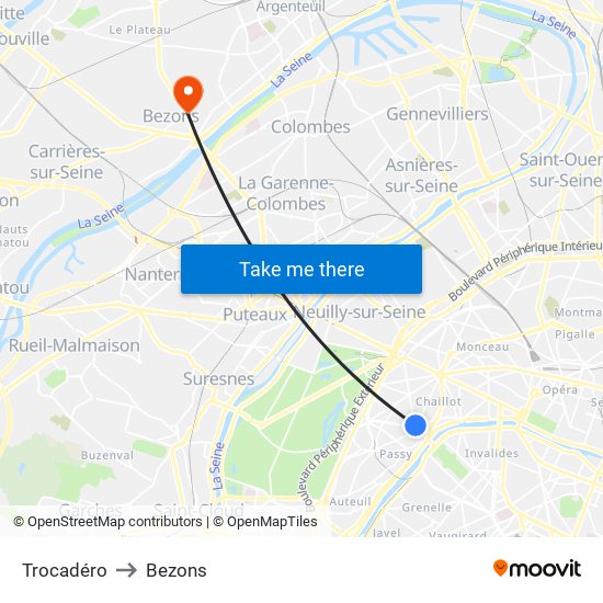 Trocadéro to Bezons map