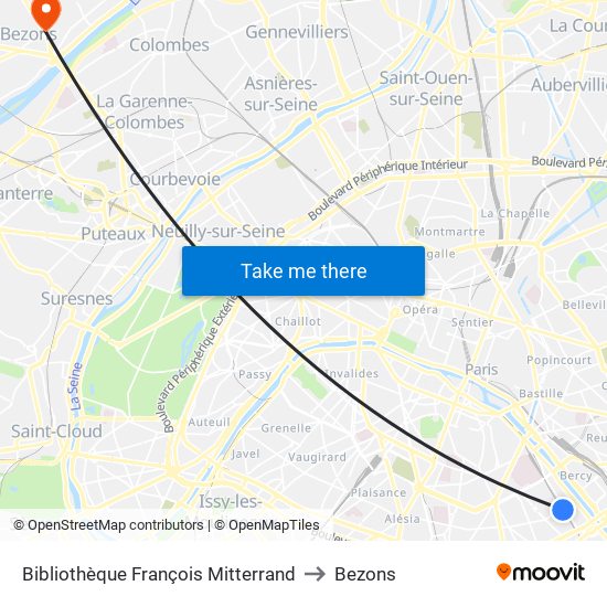 Bibliothèque François Mitterrand to Bezons map
