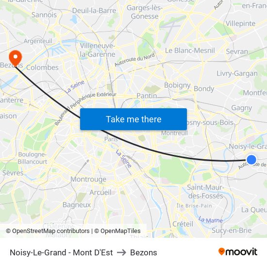 Noisy-Le-Grand - Mont D'Est to Bezons map