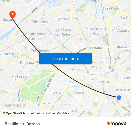 Bastille to Bezons map