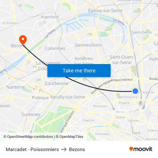 Marcadet - Poissonniers to Bezons map