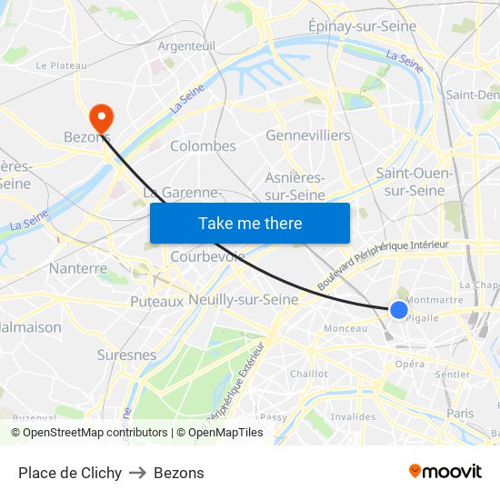 Place de Clichy to Bezons map