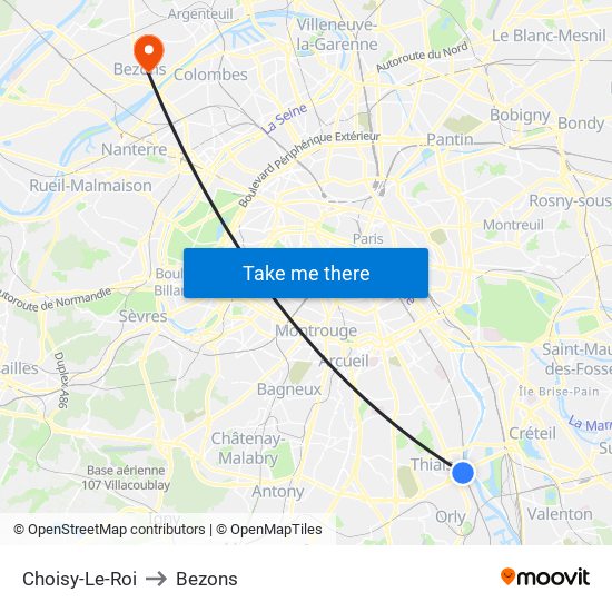 Choisy-Le-Roi to Bezons map