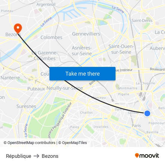 République to Bezons map