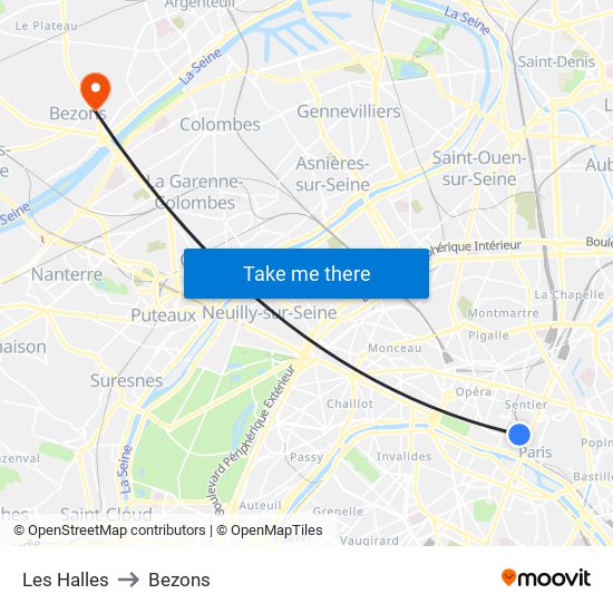Les Halles to Bezons map