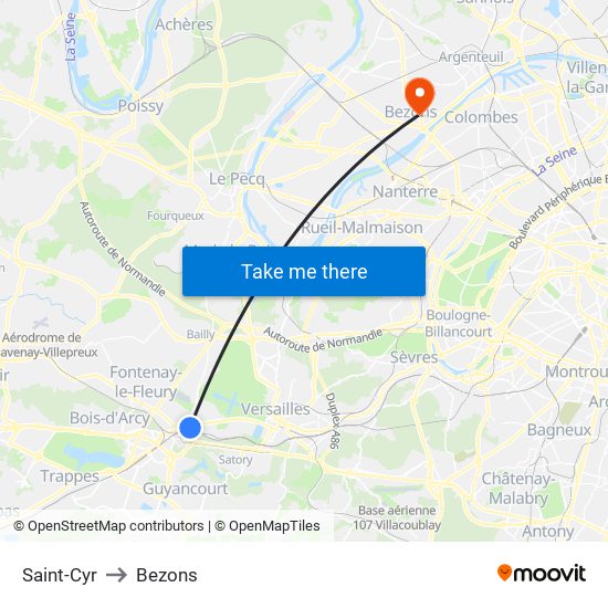 Saint-Cyr to Bezons map