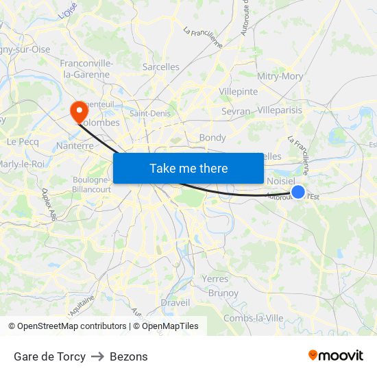 Gare de Torcy to Bezons map