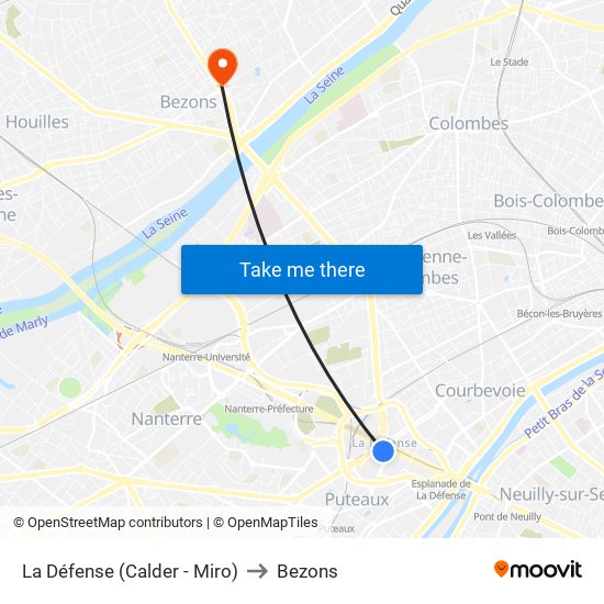 La Défense (Calder - Miro) to Bezons map