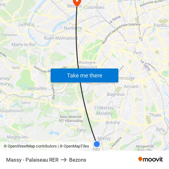 Massy - Palaiseau RER to Bezons map