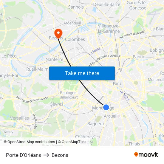 Porte D'Orléans to Bezons map